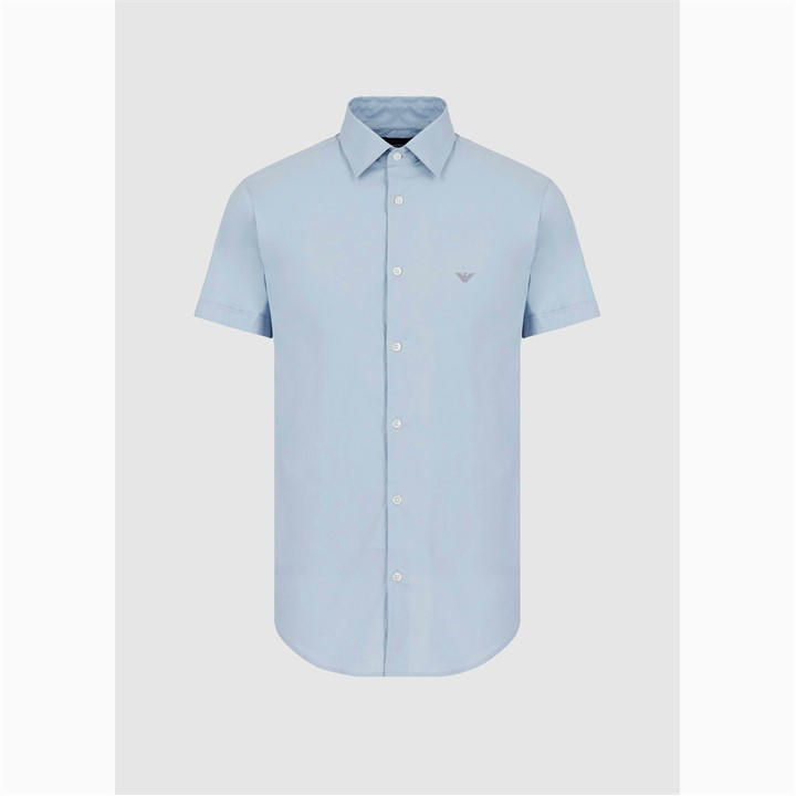 Emporio Armani Men's Blue Short Sleeve Patterned Shirt in Size 2XL, Sports Direct