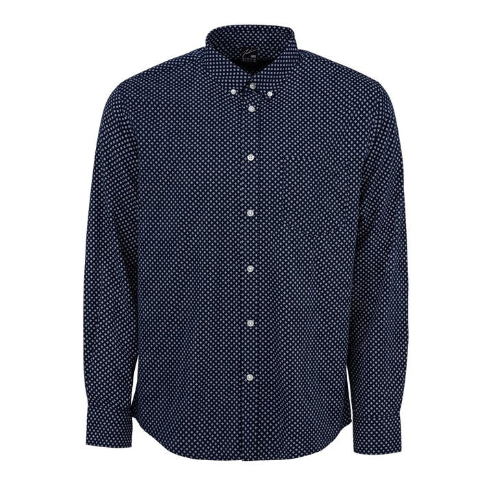 Fabric Men's Nvy/Wht Geo Classic Poplin Long Sleeve Shirt - M - Image 2