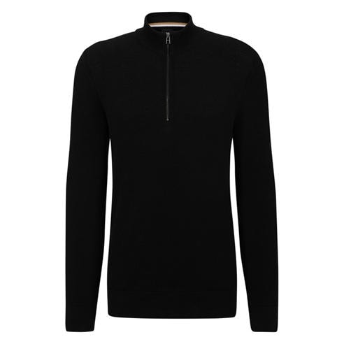 Boss - Men's HBB Ebrando Black Zipped Crew Neck Jumper