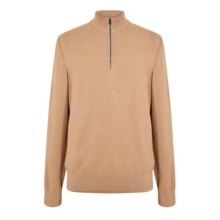 Boss Men's Beige Hbb Ebrando Black Zipped Crew Neck Jumper in Size L, Sports Direct