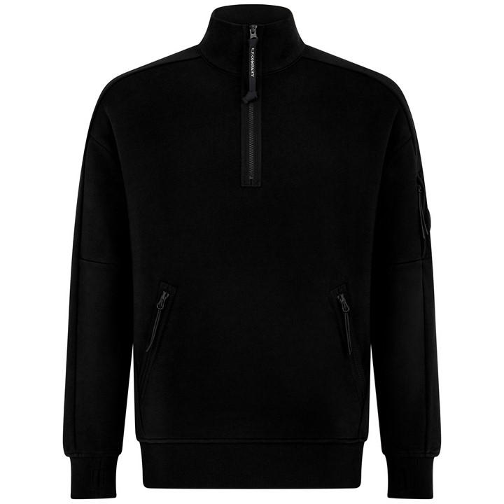 Cp Company Men's Black Lens Quarter-Zip Fleece Top