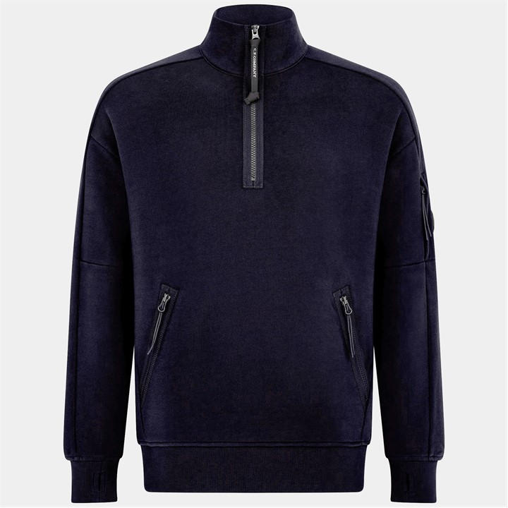 Cp Company Men's Blue Lens Quarter-Zip Fleece Top