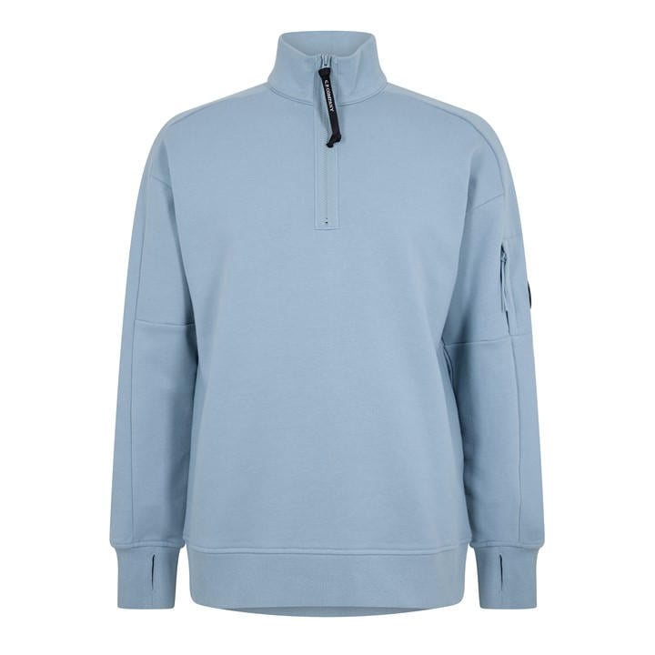 Cp Company Men's Blue Lens Quarter-Zip Fleece Top