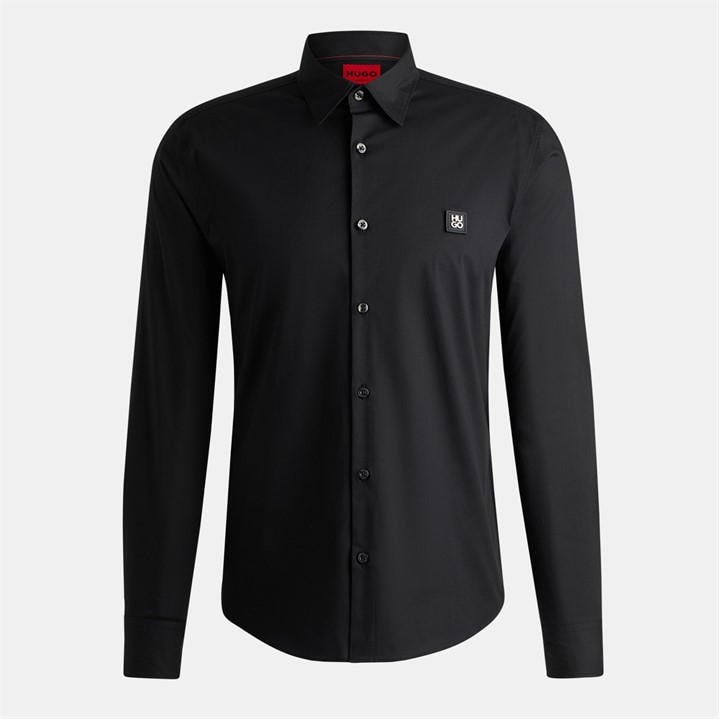 Hugo Men's Black Slim-Fit Logo Shirt in Size XL, Sports Direct