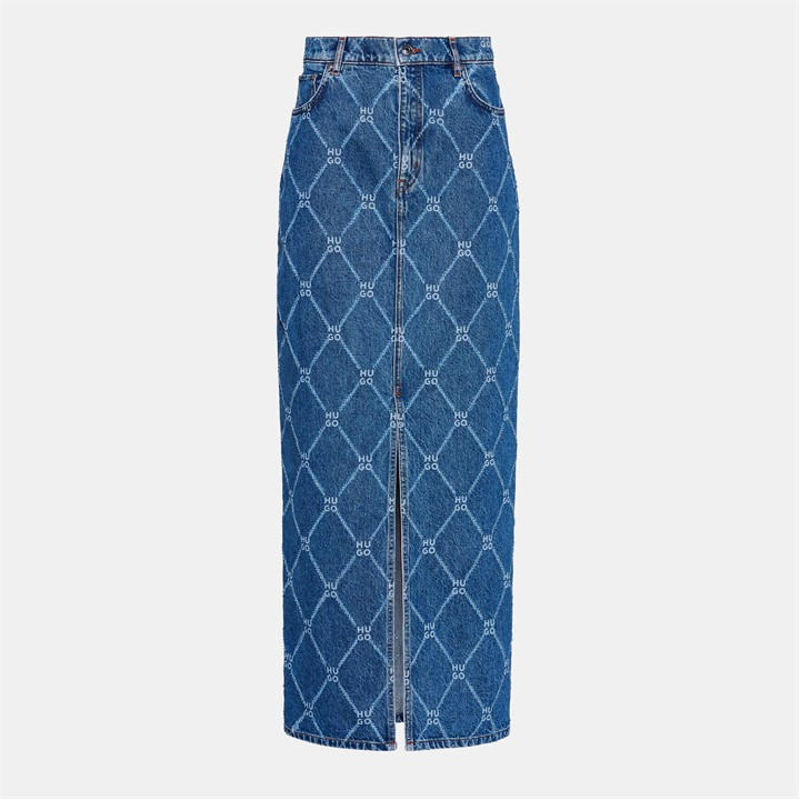 Hugo Women's Blue Rigid-Denim Maxi Skirt in Size 10, Sports Direct