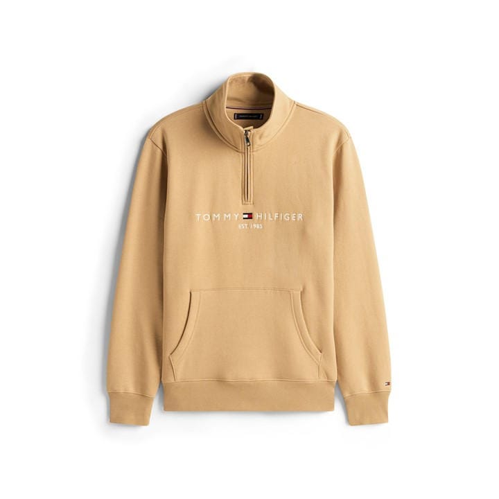 Tommy Hilfiger Men' Beige Logo Mockneck Sweatshirt in Size S, Sports Direct