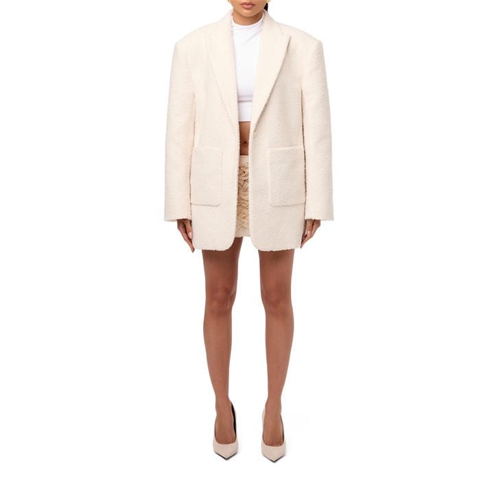 Naked Wardrobe Women's Cream Boucle Long Sleeve Oversized Blazer in Size 12, Sports Direct
