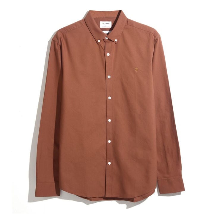 Farah Men's Brown Oxford Long Sleeve Shirt in Size L, Sports Direct