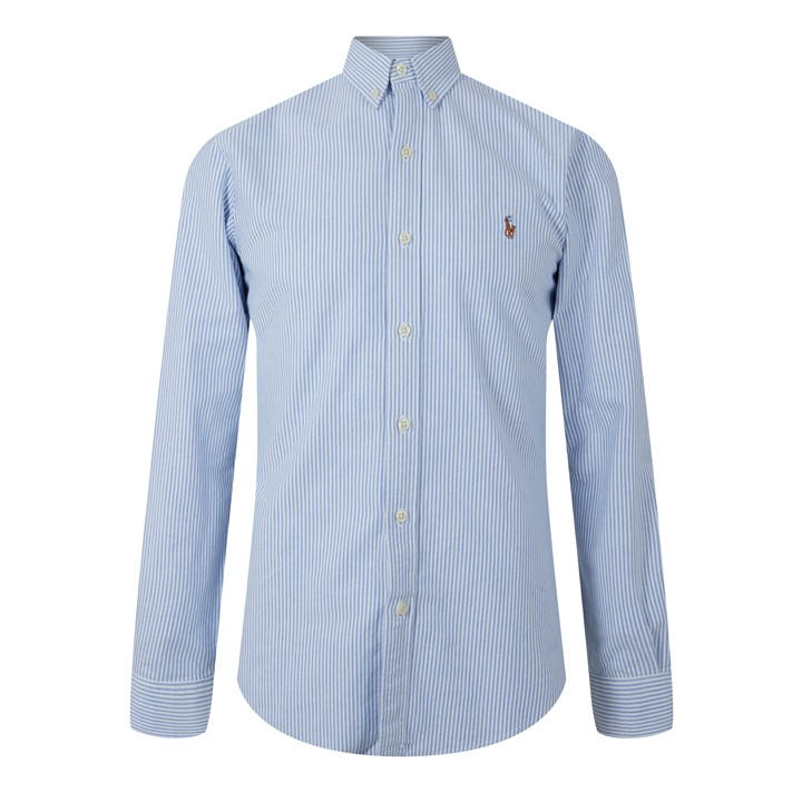 Polo Ralph Lauren Men' Blue Slim Fit Striped Oxford Shirt in Size S, Sports Direct