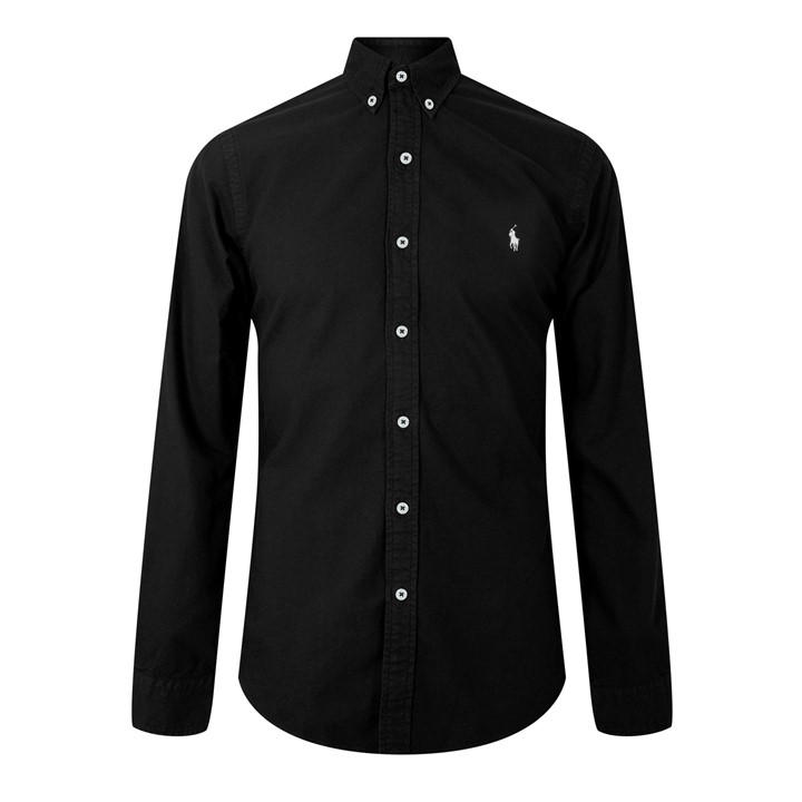Polo Ralph Lauren Men's Black Slim Fit Button-Down Plain Shirt