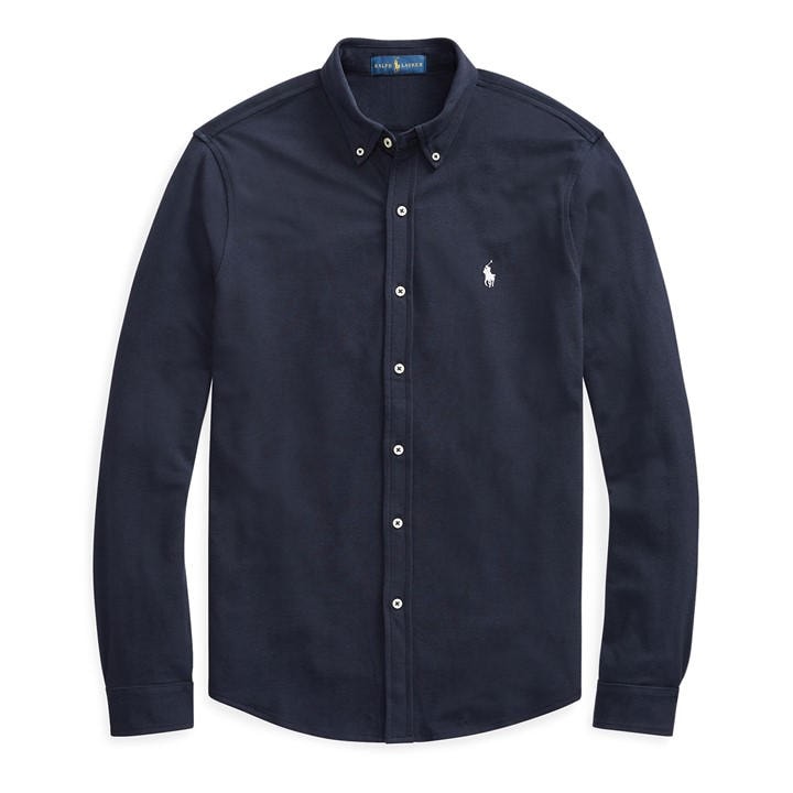Polo Ralph Lauren Men's Blue Slim Fit Button-Down Plain Shirt
