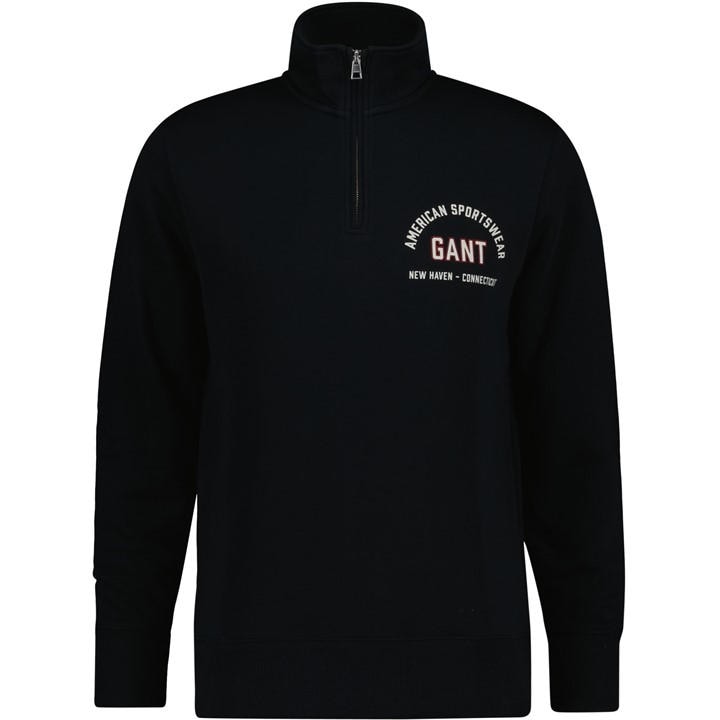 Gant Men' Black ¼ Zip Fleece Jumper in Size S, Sports Direct
