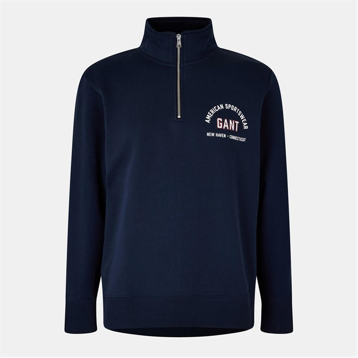 Gant Men's Blue ¼ Zip Fleece Jumper in Size L, Sports Direct