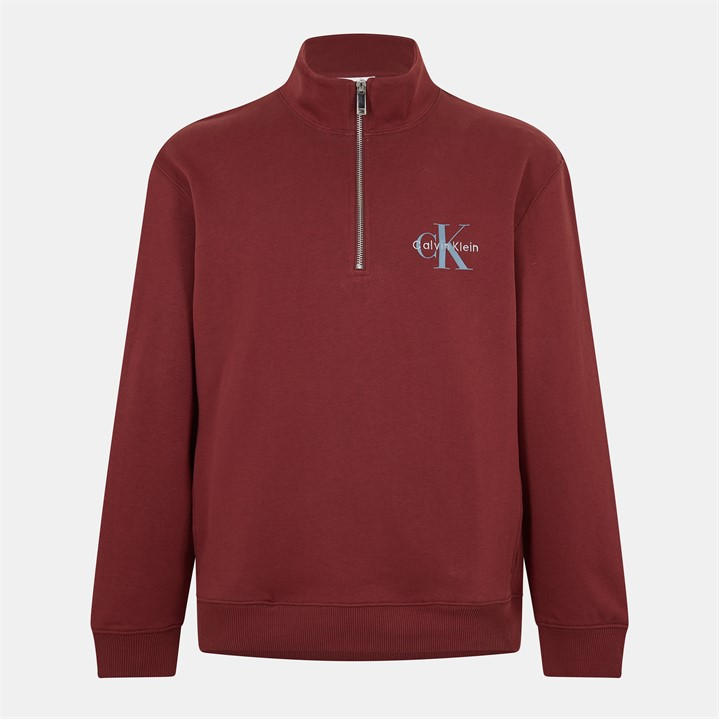 Calvin Klein Jeans Men's Red Ckj Monogram Quarter-Zip Fleece in Size M, Sports Direct