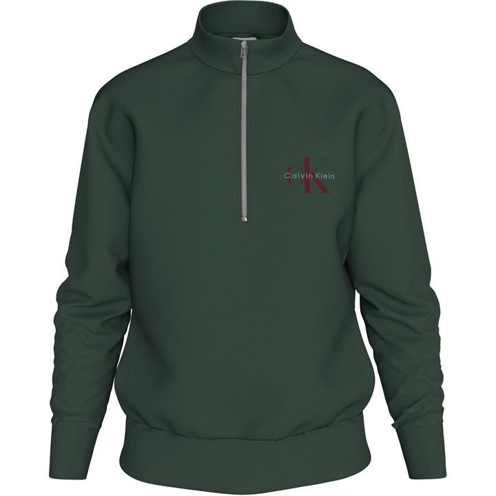 Calvin Klein Jeans Men' Green Ckj Monogram Quarter-Zip Fleece in Size S, Sports Direct