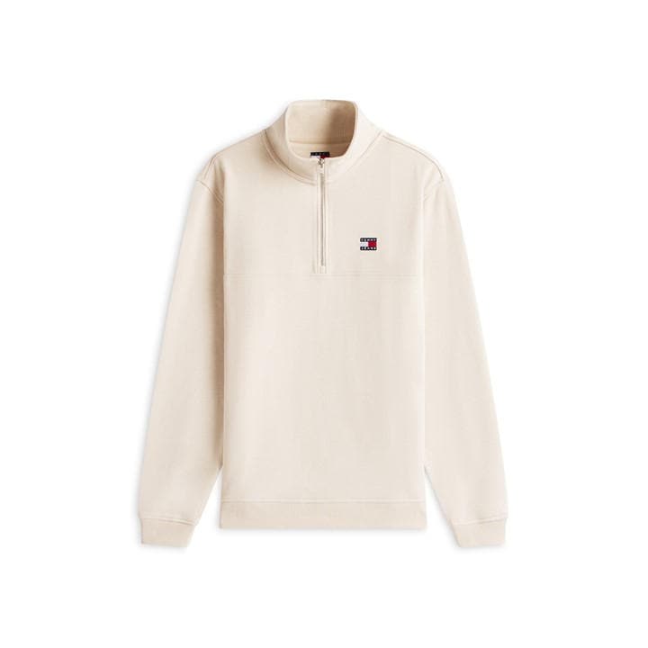 Tommy Jeans Men's White Regular Badge 1/4 Zip Fleece in Size XL, Sports Direct