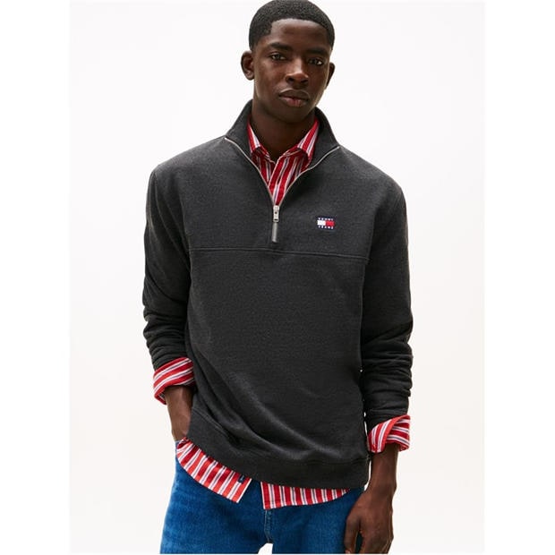 Black Htr - Tommy Jeans - Men's Regular Badge 1/4 Zip Fleece
