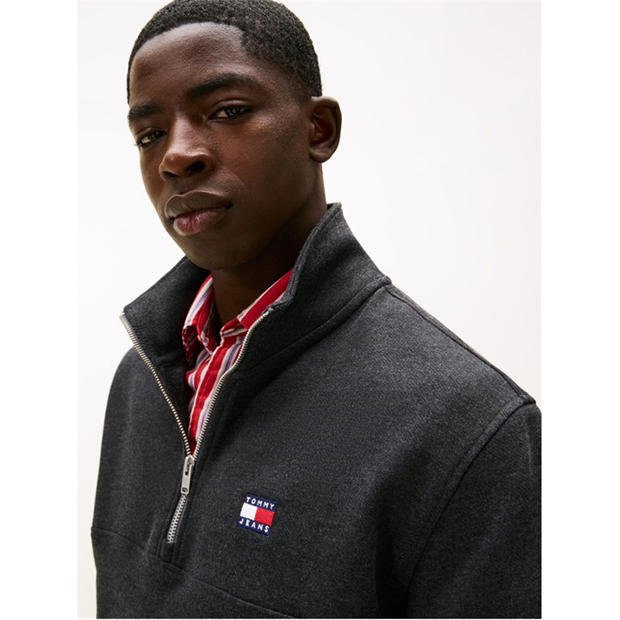 Black Htr - Tommy Jeans - Men's Regular Badge 1/4 Zip Fleece