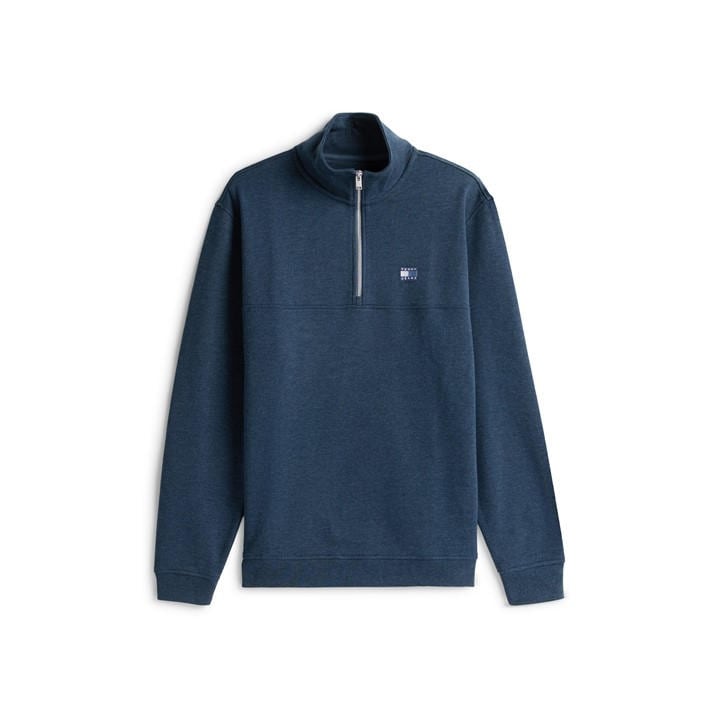 Tommy Jeans Men' Blue Regular Badge 1/4 Zip Fleece in Size S, Sports Direct