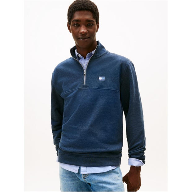 Sötét Éjszakai Tengerészkék - Tommy Jeans - Men's Regular Badge 1/4 Zip Fleece