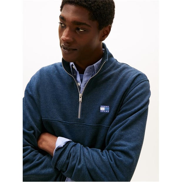 Sötét Éjszakai Tengerészkék - Tommy Jeans - Men's Regular Badge 1/4 Zip Fleece