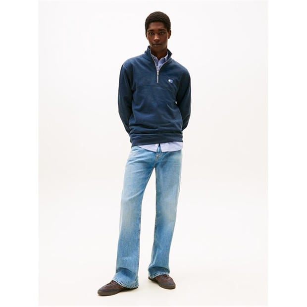 Sötét Éjszakai Tengerészkék - Tommy Jeans - Men's Regular Badge 1/4 Zip Fleece