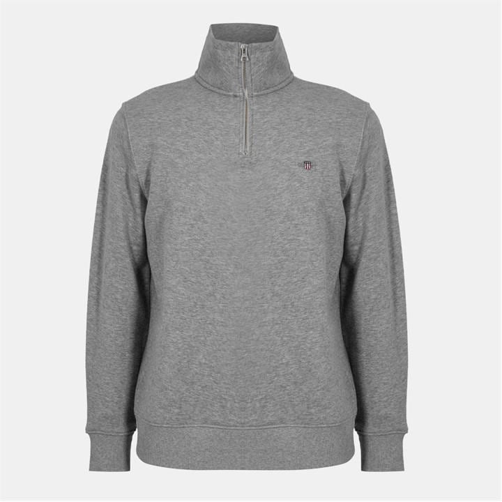 Gant Men' Grey Shield Half-Zip Sweatshirt in Size S, Sports Direct