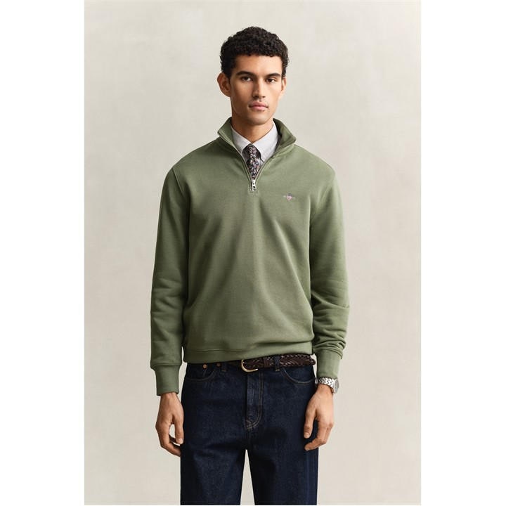 Gant Men' Green Shield Half-Zip Sweatshirt in Size S, Sports Direct