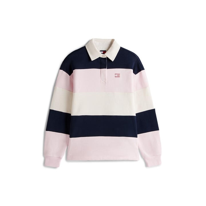 Tommy Jeans Women's Pink Badge Rugby Polo Shirt in Size 14, Sports Direct