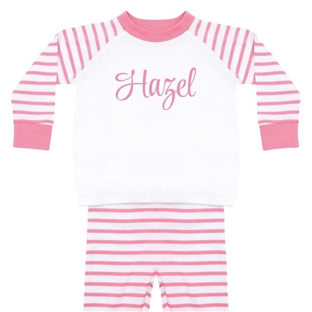 Pink/White - Larkwood - Unisex Kids' Striped Cotton Long Sleeve Pyjama Set