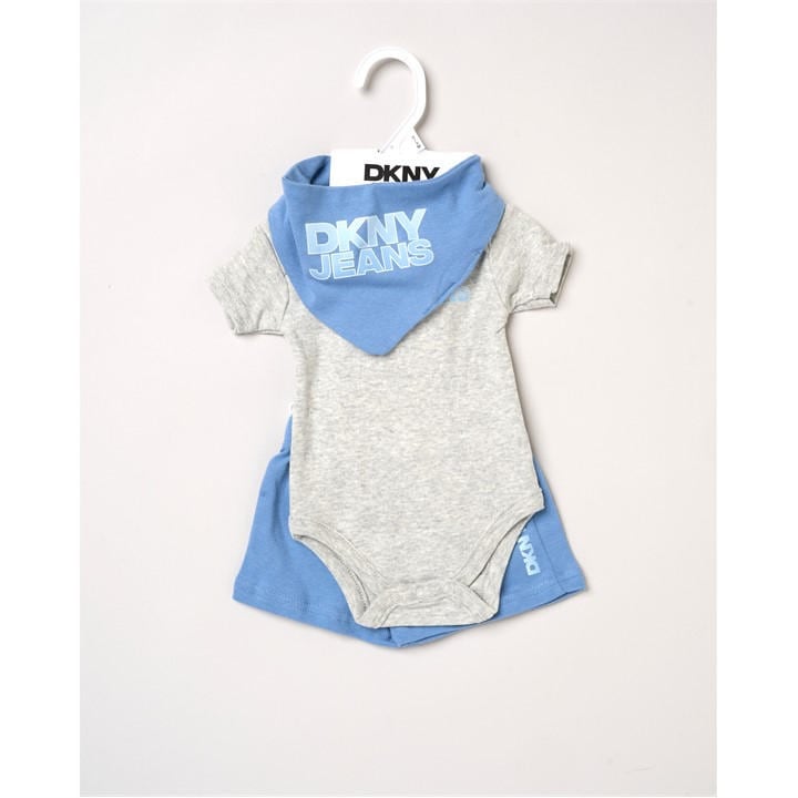 Dkny  Kids Blue Jeans Bodysuit Shorts And Bib in Size 0 - 3 Months, Sports Direct