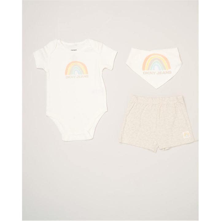 Dkny  Kids Beige Jeans Bodysuit Shorts And Bib in Size 0 - 3 Months, Sports Direct