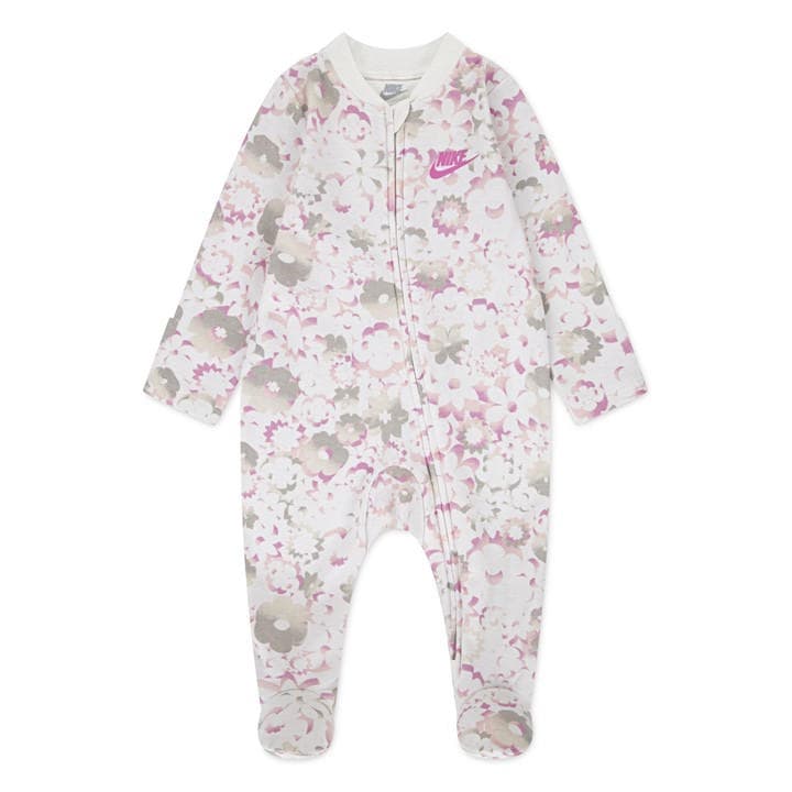 Nike Girls White Kids' Flow-Ral All Over Print Footed Coverall Onesie in Size 0 - 6 Months, Sports Direct
