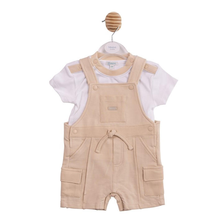 Mintini Baby Boys Beige Baby Top And Dungaree in Size 6 - 9 Months, Sports Direct