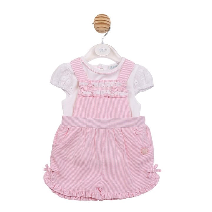 Mintini Baby Girls Pink Baby Top And Dungaree Set in Size 6 - 9 Months, Sports Direct