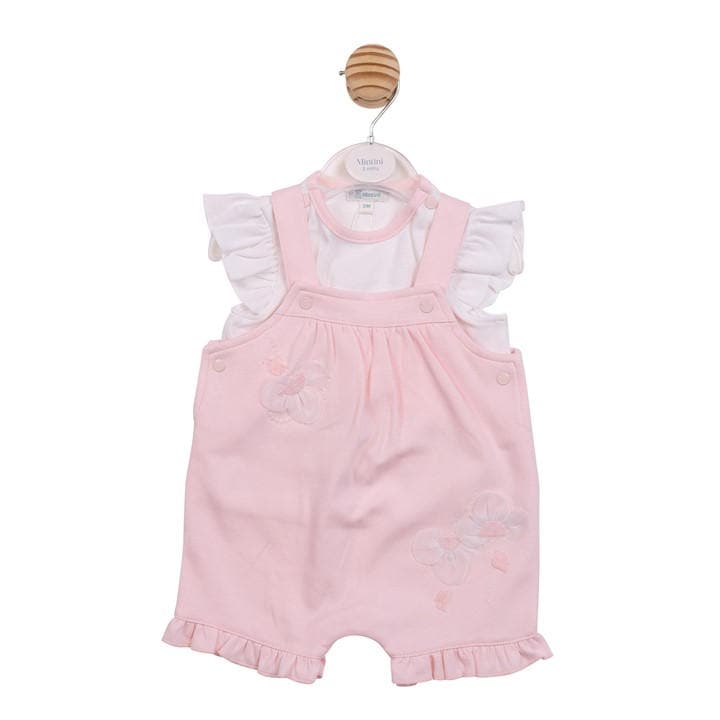 Mintini Baby Girls Pink Baby Top And Dungaree Set in Size 6 - 9 Months, Sports Direct