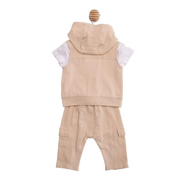 White/Beige - Mintini Baby - Baby 3-Piece Top and Trouser Set