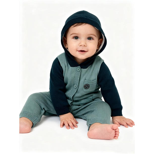 Trellis - Pretty Green - Kids' Cotton Long Sleeve Pram Suit