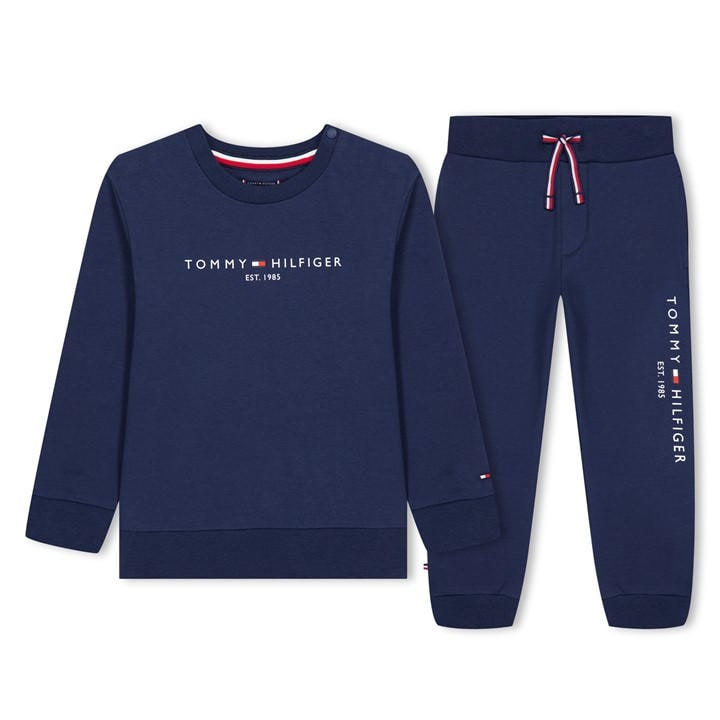 Tommy Hilfiger  Kids Blue Essential Crew Neck Jogger Set in Size Baby (3 - 6 Mths), Sports Direct
