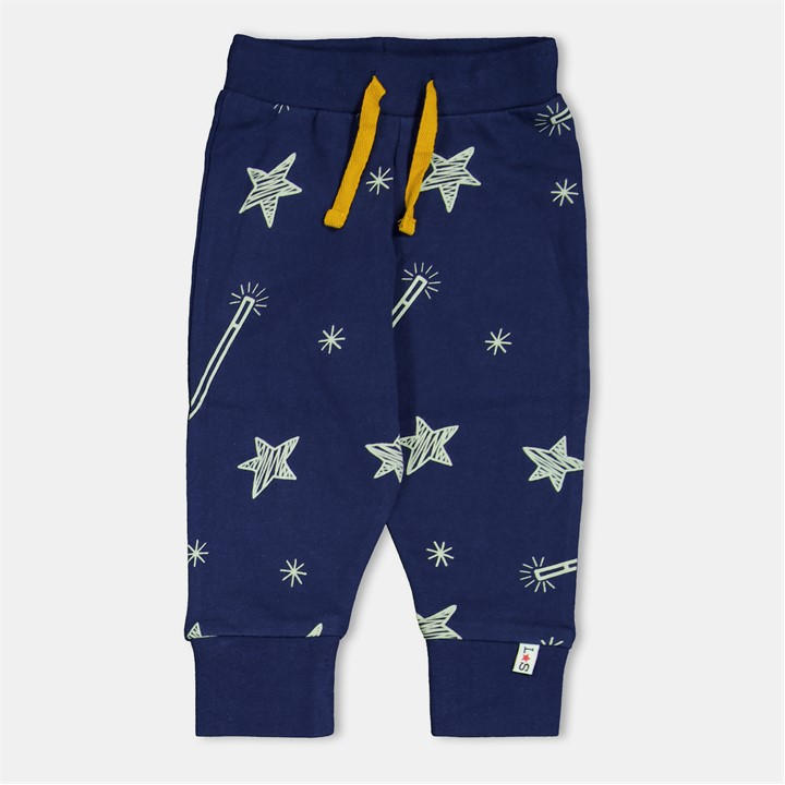 Lilly And Sid Boys Blue Stars Closed Hem Fleece Joggers in Size 0 - 3 Months, Sports Direct