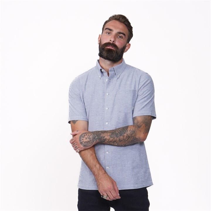 Firetrap Men' Blue Oxford Short Sleeve Shirt in Size S, Sports Direct