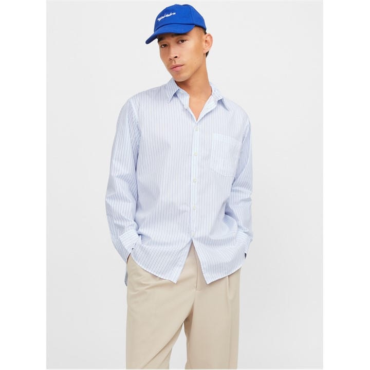 Jack And Jones Men's Blue Oversized Long-Sleeve Patterned Shirt in Size M, Sports Direct