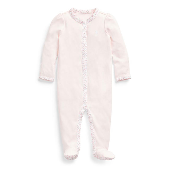 Polo Ralph Lauren  Kids Pink Girls' Floral Trim Cotton Sleepsuit in Size Baby (0 - 3 Mths), Sports Direct