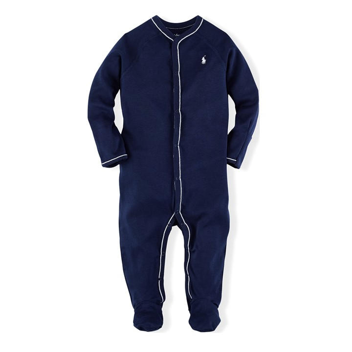 Polo Ralph Lauren  Kids Blue Girls' Floral Trim Cotton Sleepsuit in Size Baby (3 - 6 Mths), Sports Direct