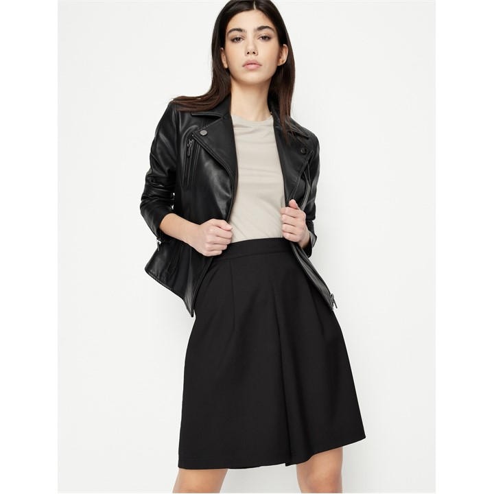 Armani Exchange Women's Black Lapel Long Sleeve Faux Leather Jacket in Size 14, Sports Direct