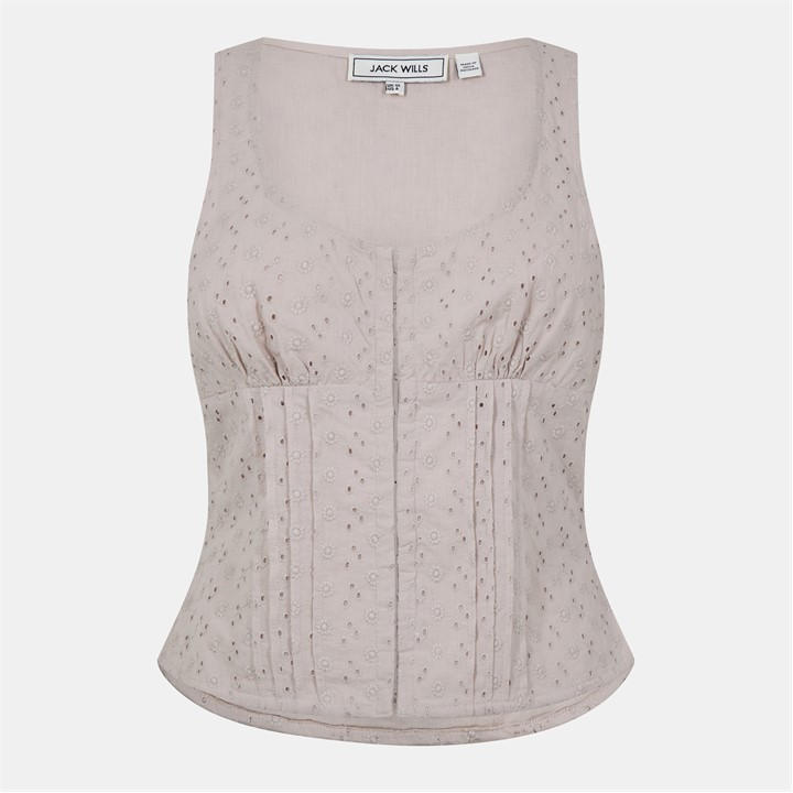 Jack Wills Women's Neutral Broderie Corset Top in Size 14, Sports Direct