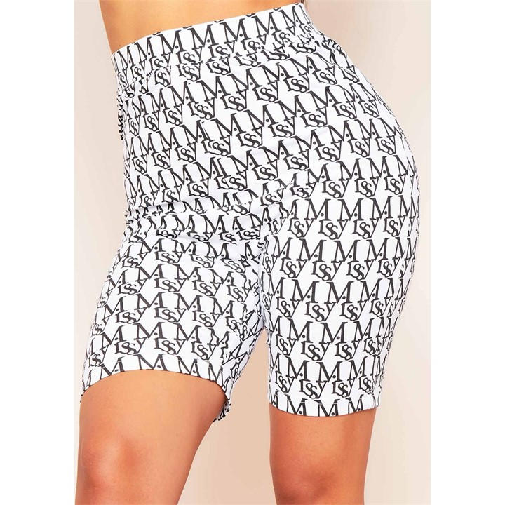 Missy Empire Women's White High Waist Missy Print Branded Cycle Shorts in Size 4, Sports Direct