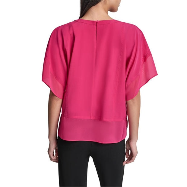 Hot Pink - DKNY - Women's Short Sleeve Blouse