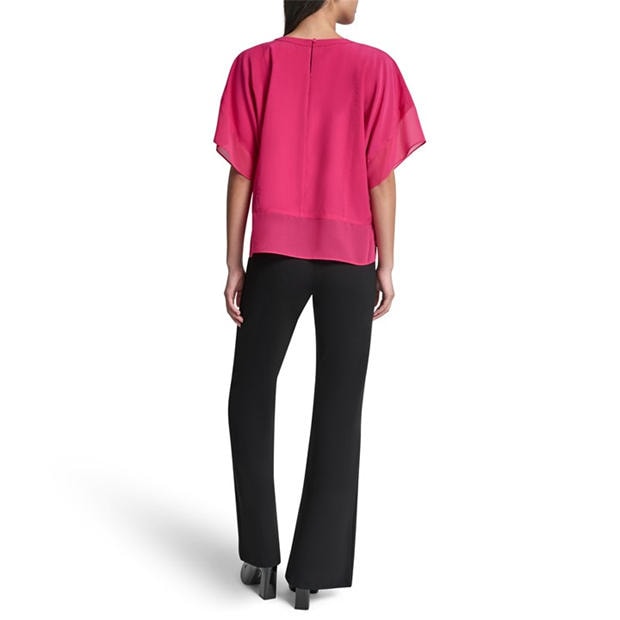 Hot Pink - DKNY - Women's Short Sleeve Blouse