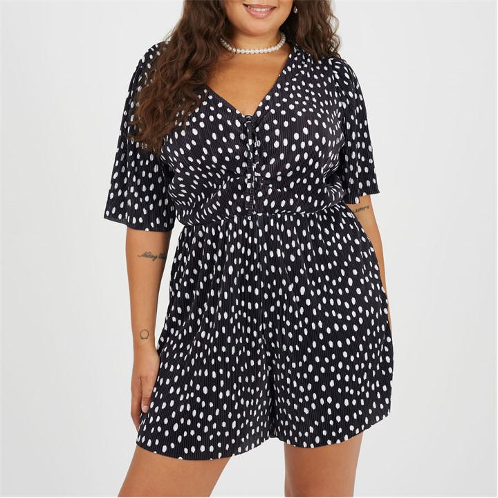Brave Soul Women's  Plus Size Plisse Romper In Polka Dot Print in Size 22, Sports Direct